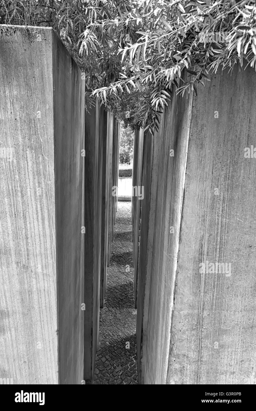 July 2015 - The Jewish Museum Berlin, Berlin, Germany: The Garden of Exile and Emigration.The 49th column, filled with earth fro Stock Photo