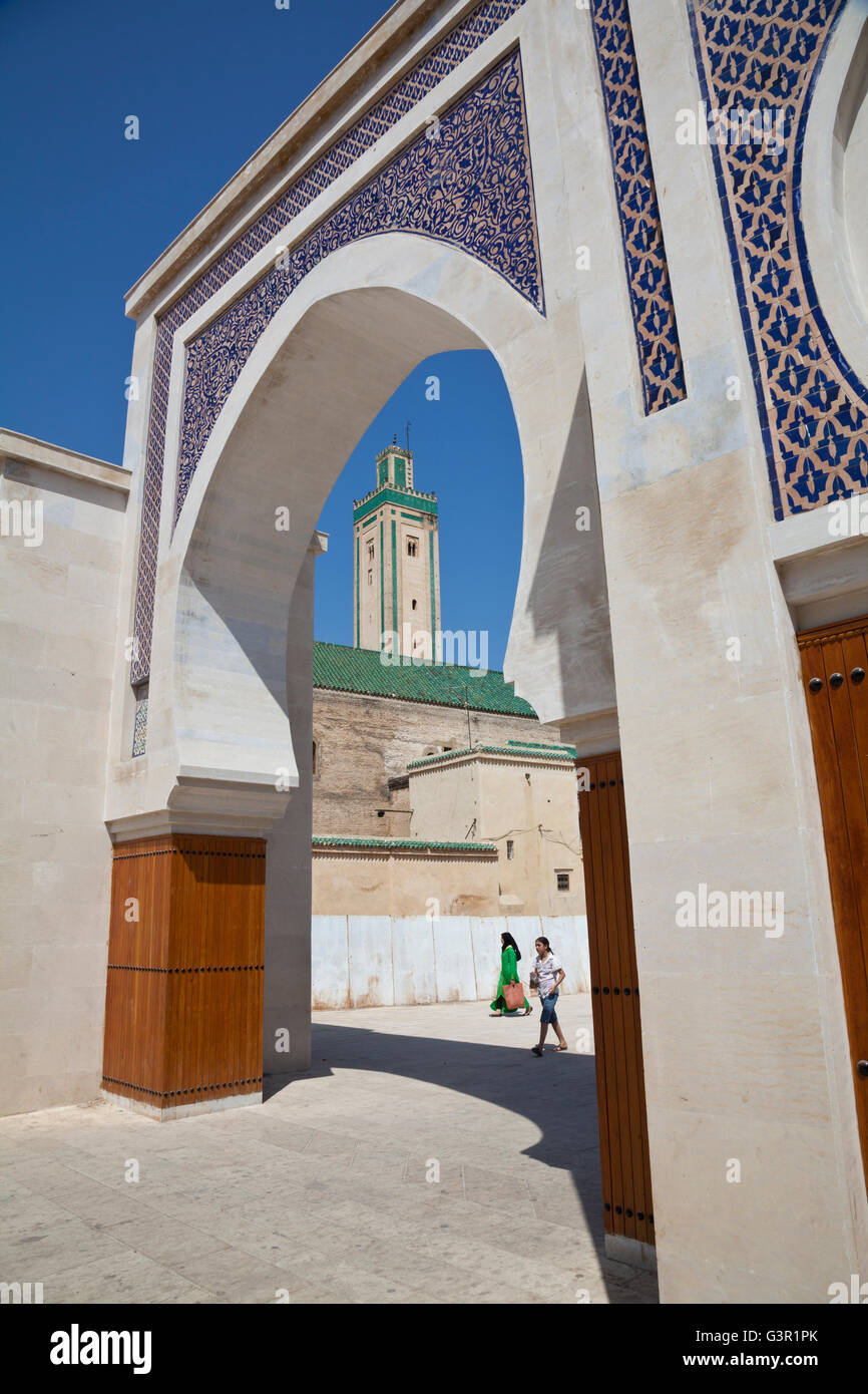 Mosque and city gate in Fez ( Fes Fas ) city, UNESCO heritage site in Morocco, Africa Stock Photo