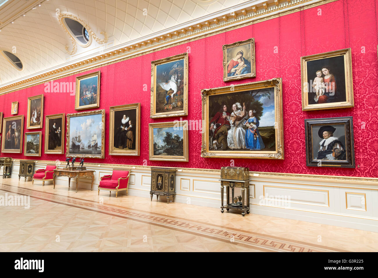 Oil paintings in the Great Gallery in the Wallace Collection art gallery, London, England, UK Stock Photo