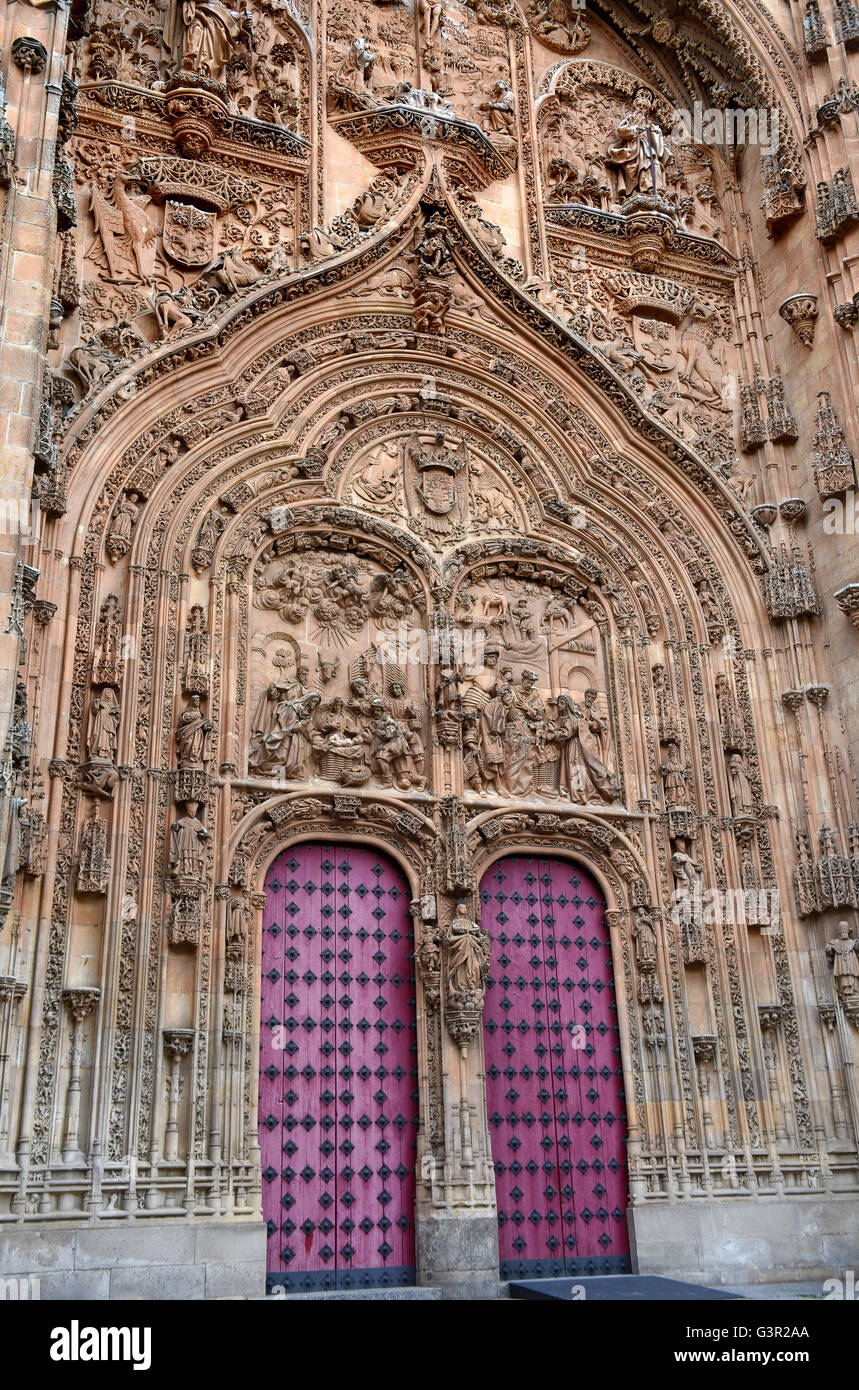 Double door detail at the New Cathedral in Salamanca in northwestern Spain. Stock Photo