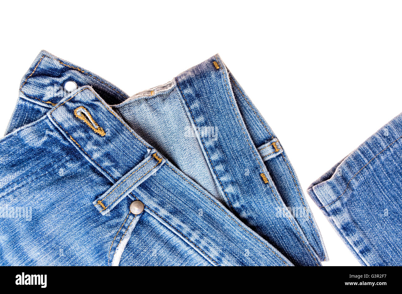 used blue jeans isolated on white background Stock Photo Alamy