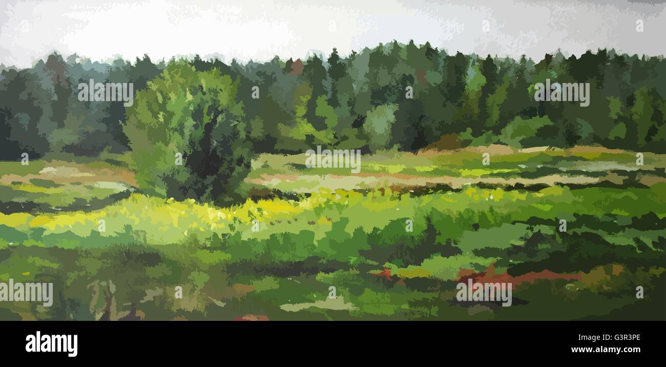 summer landscape with trees and bushes Stock Vector Image & Art - Alamy