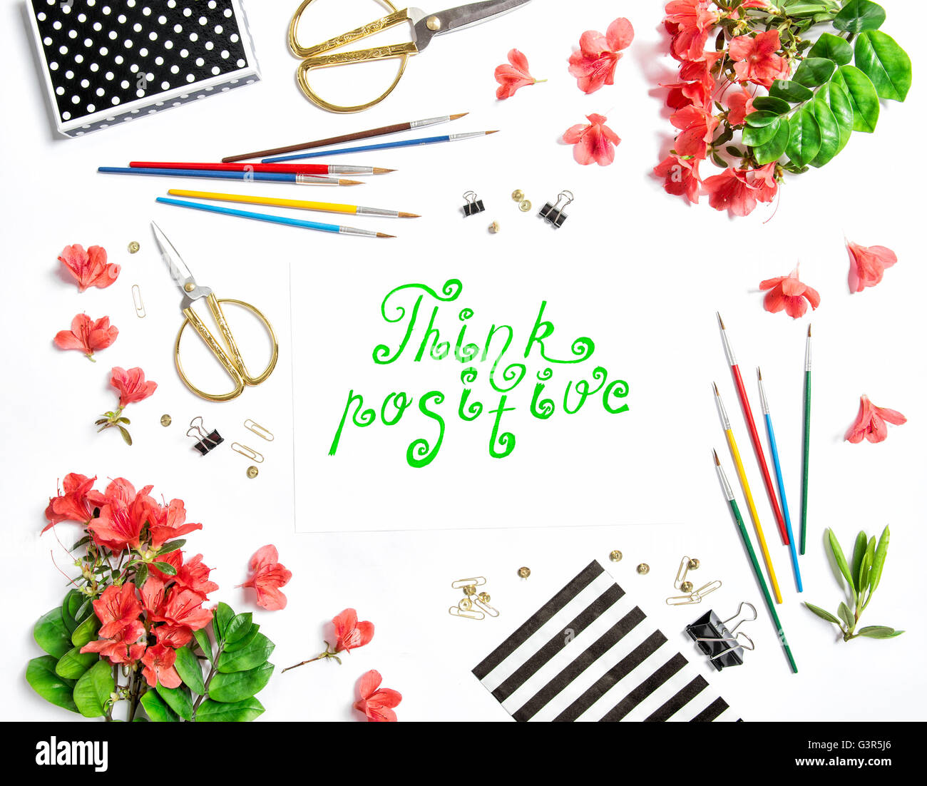 Flat lay sketchbook flowers office hi-res stock photography and images -  Alamy