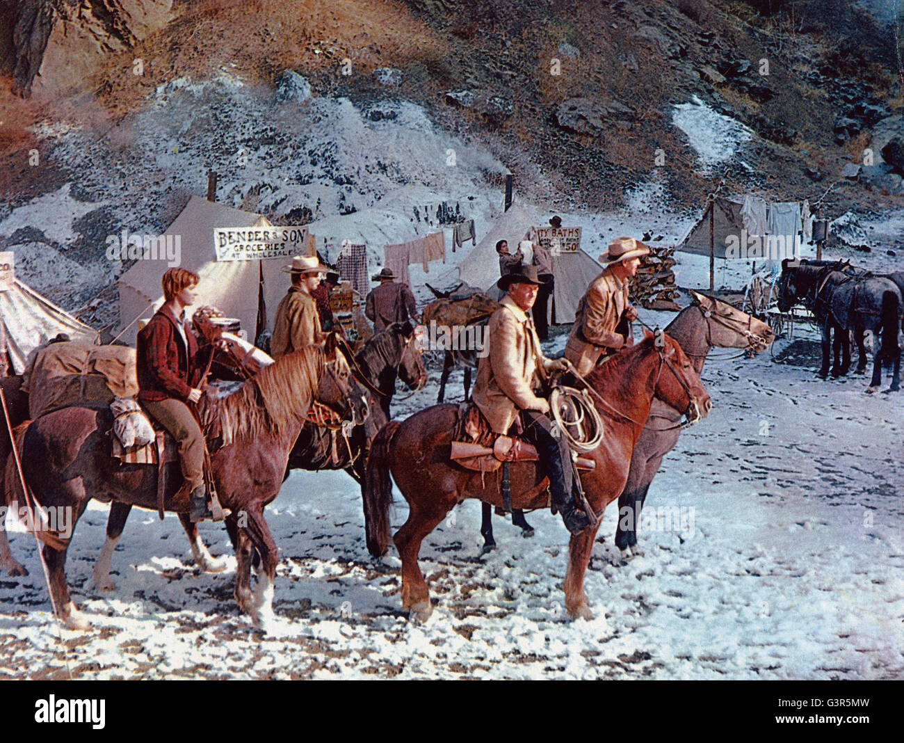 Ride The High Country, aka: Sacramento, USA 1962, Regie: Sam Peckinpah, Darsteller: (v. l.) Mariette Hartley, Ronald Starr, Joel McCrea, Randolph Scott Stock Photo