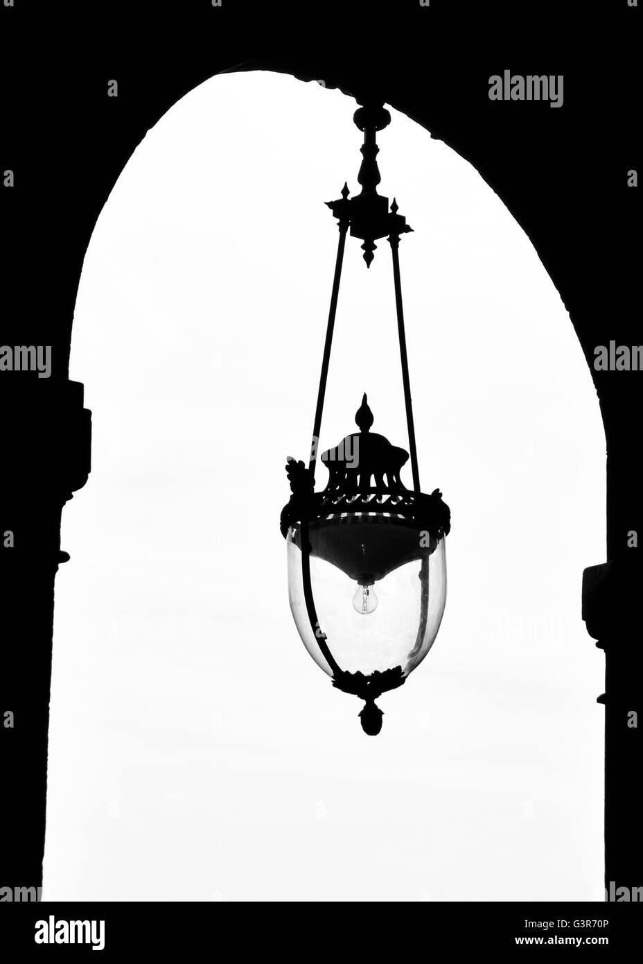 Vintage lamp at the Palais-Royal in Paris, France. Black and white photography. Stock Photo