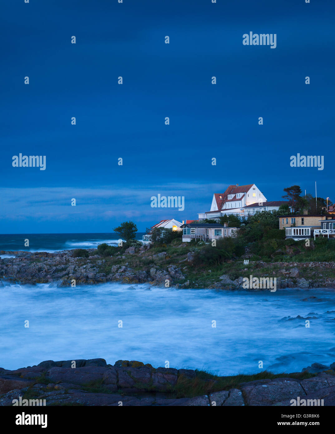 Denmark, Bornholm, AllingeSandvig, Houses on coastline Stock Photo Alamy