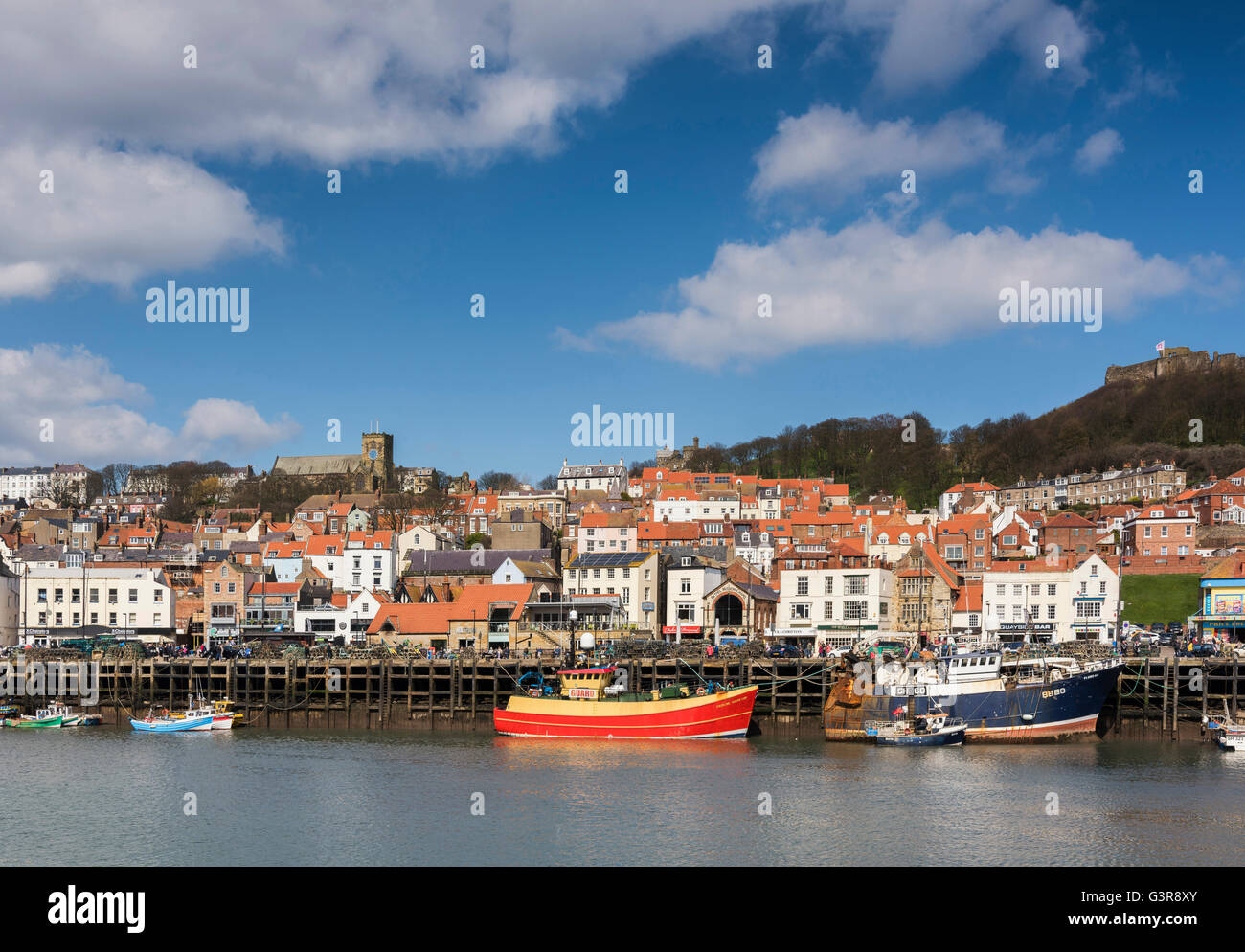 Fishing boats in Scarborough harbour Stock Photo