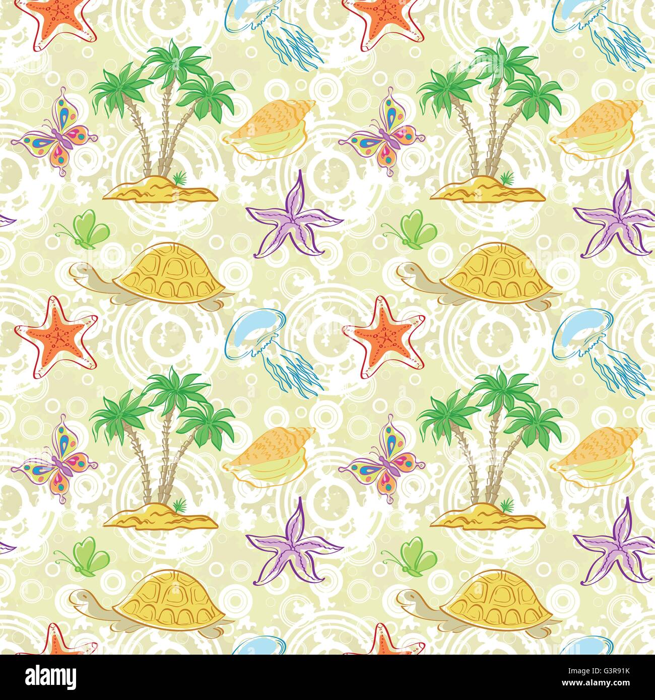 Seamless pattern, palm trees and sea animals Stock Vector Image & Art ...