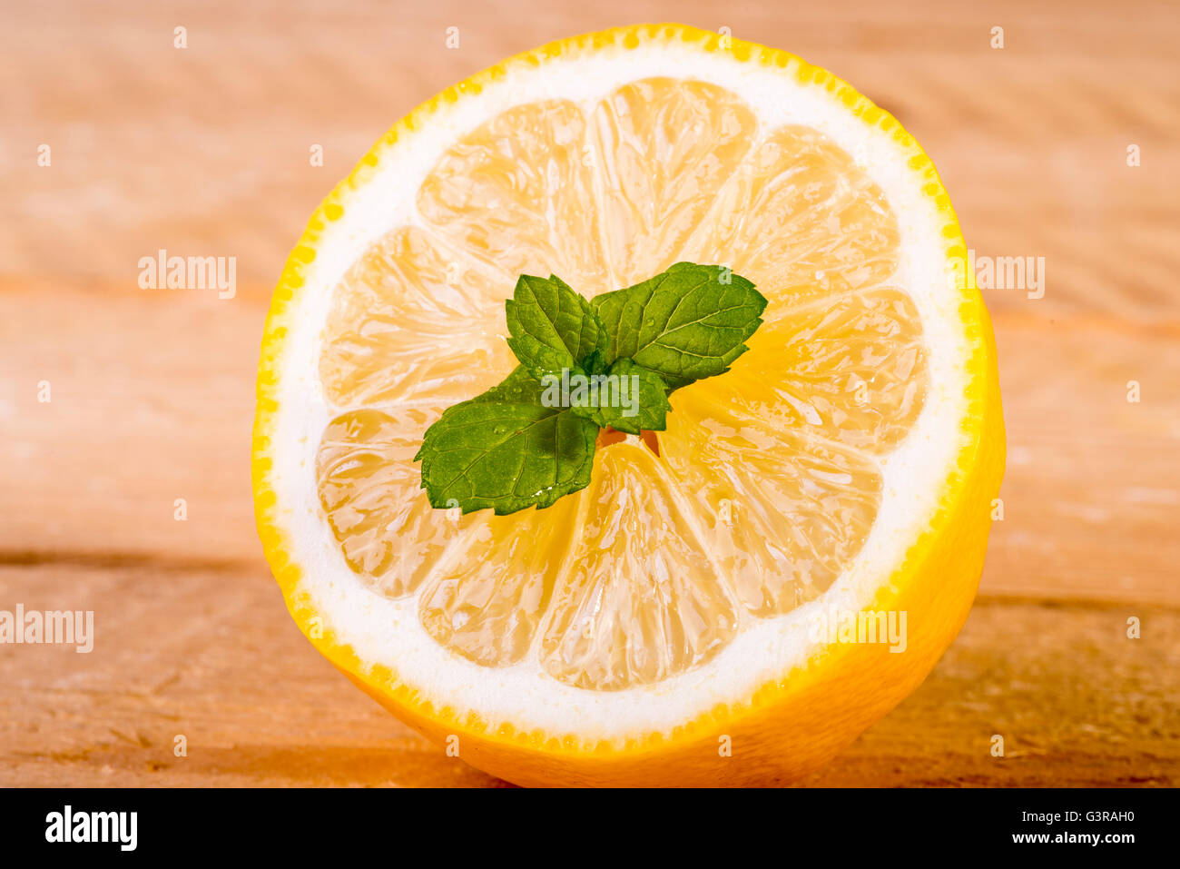 photo of half a lemon with fresh mint Stock Photo