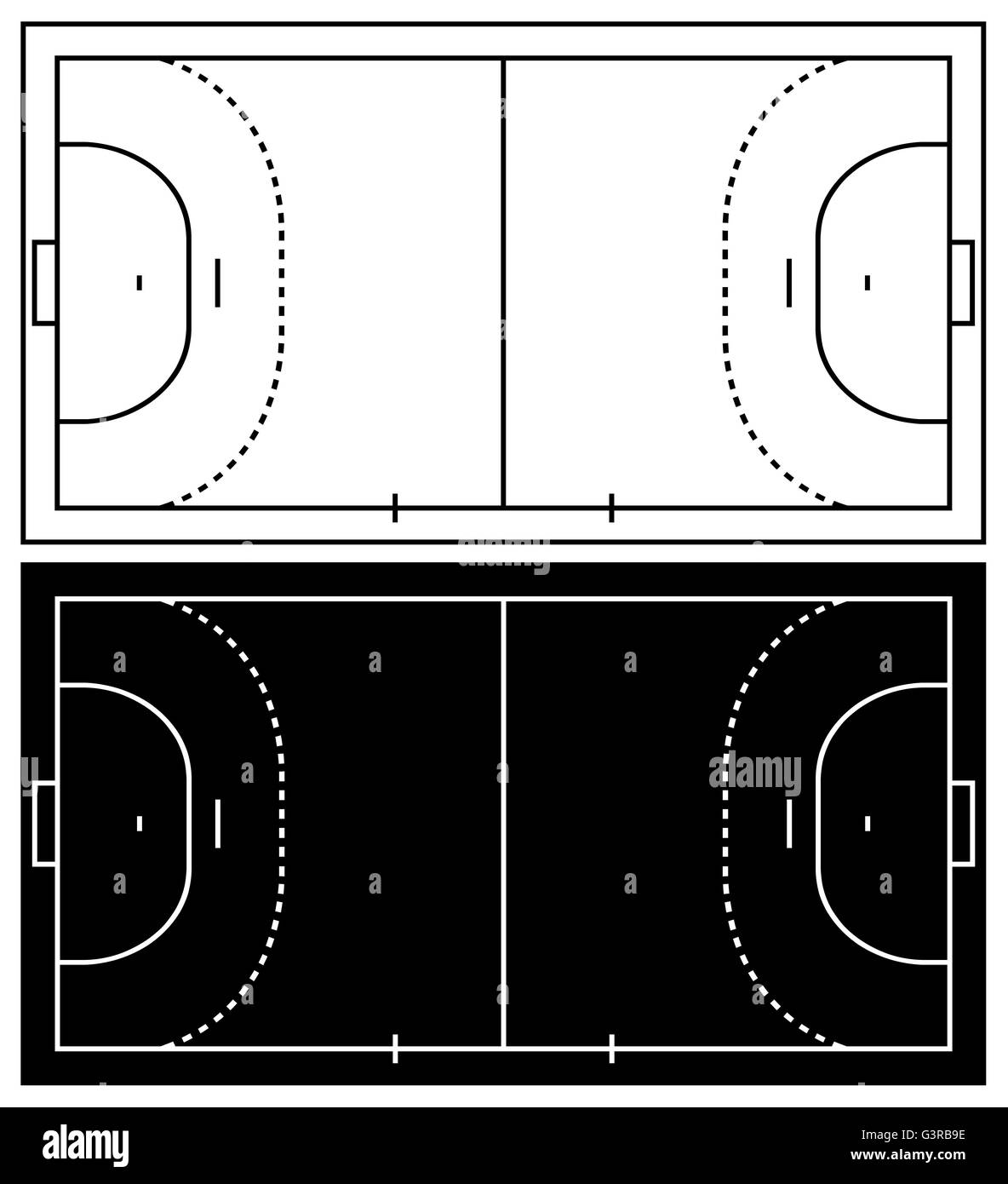 Handball court with black and white in background Stock Photo