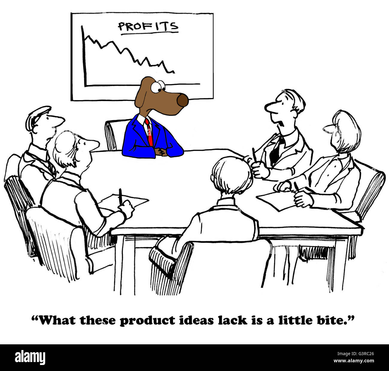 Business cartoon about needing better new product ideas. Stock Photo