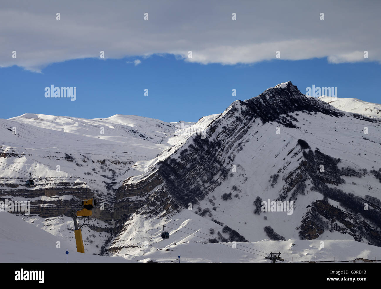 Ski resort at evening. Greater Caucasus, Mount Shahdagh. Qusar rayon of Azerbaijan. Stock Photo