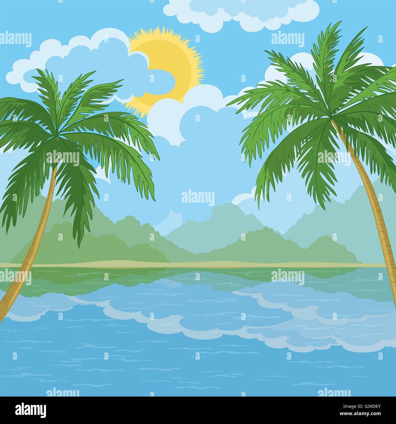 Tropical sea landscape with palm trees Stock Vector Image & Art - Alamy