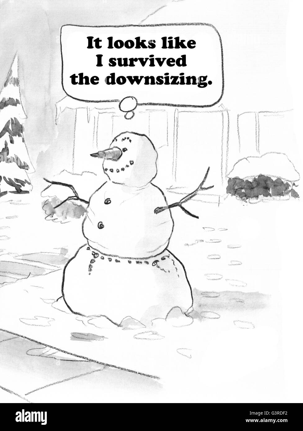 Cartoon about surviving the downsizing. Stock Photo
