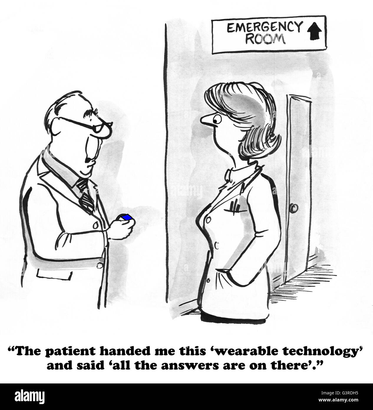 Medical cartoon about wearable technology. Stock Photo