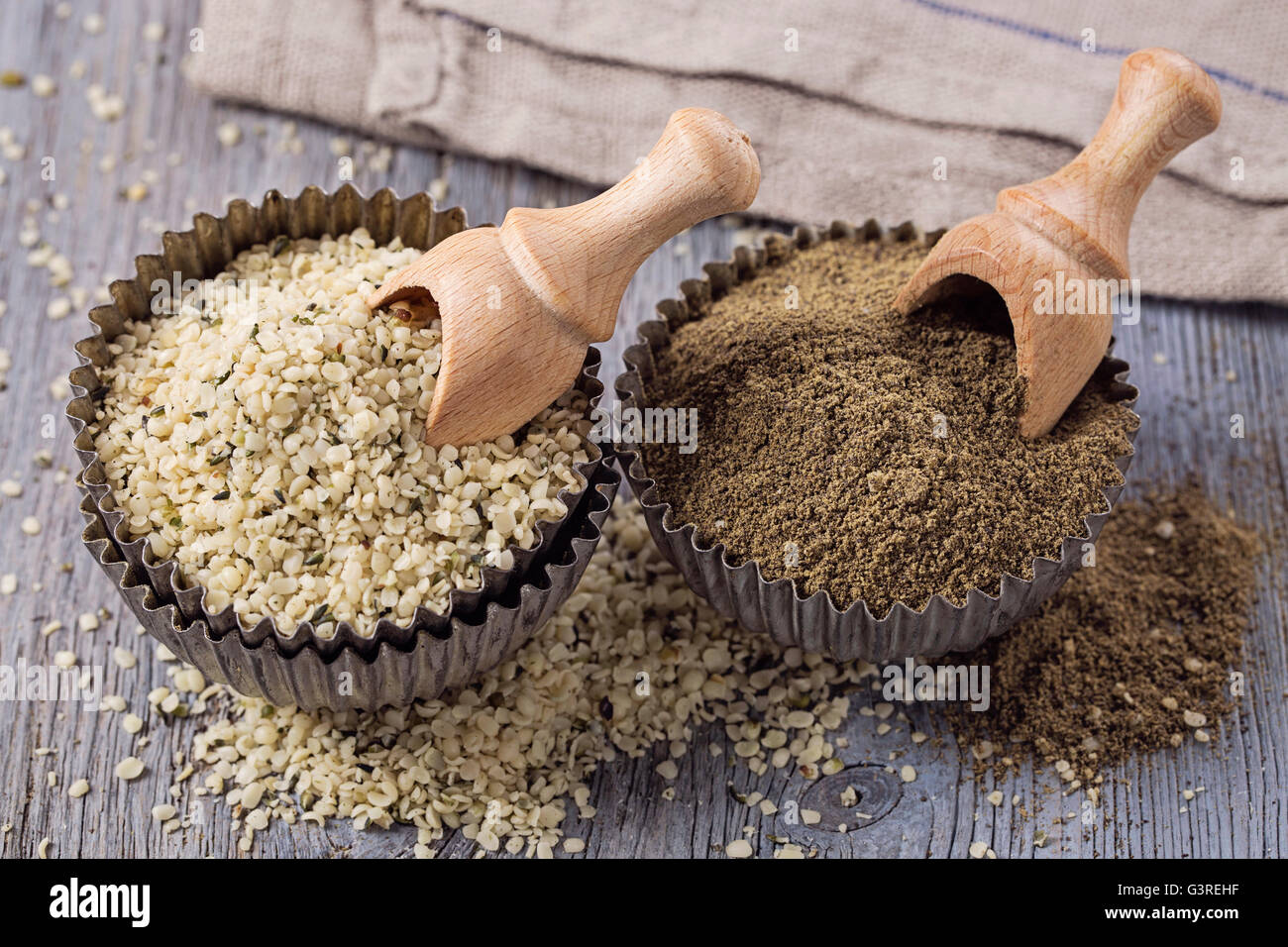 Gluten free hemp flour and seeds Stock Photo