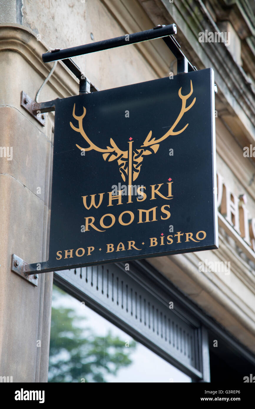 Whiski Rooms - Whisky Shop, Bar and Bistro Sign; Edinburgh; Scotland Stock Photo