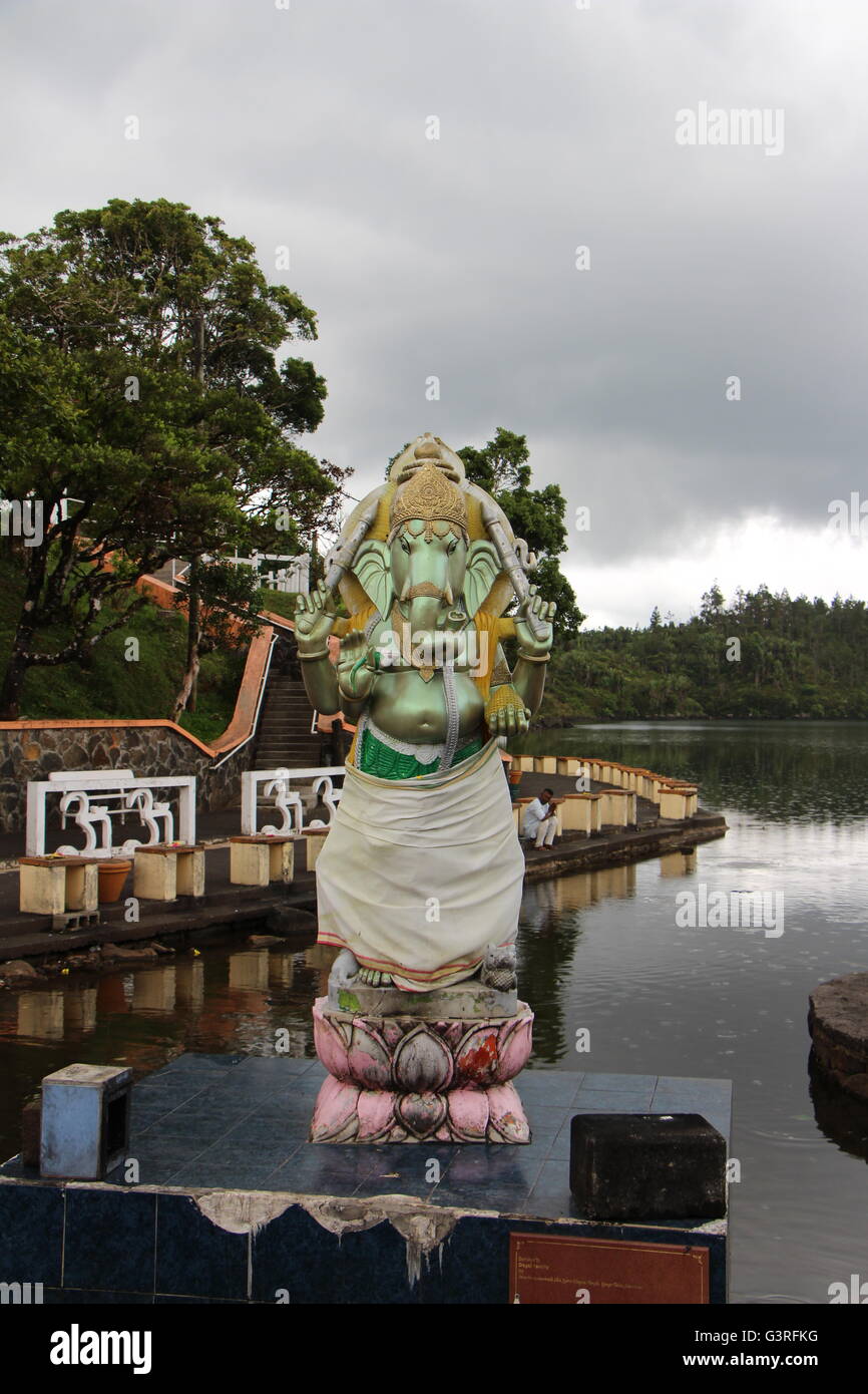 Mauritius, Grand Bassin, Ganga Talao, statue of Ganesha  beside sacred lake Stock Photo