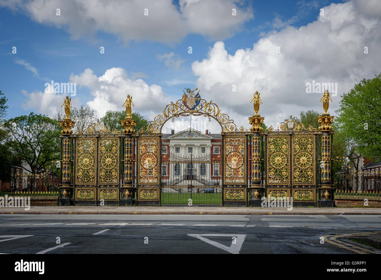 THE Golden Gates have stood proudly outside Warrington Town Hall for more than a century. Stock Photo