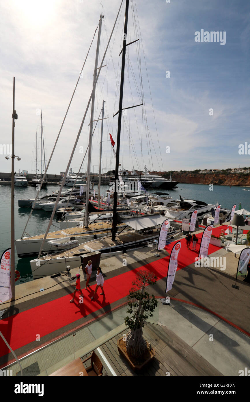 Boats on exhibition at  'Best of Yachting  2016' at Port Adriano 2016 - 10th, 11th, 12th June 2016 - Philippe Starck designed Po Stock Photo