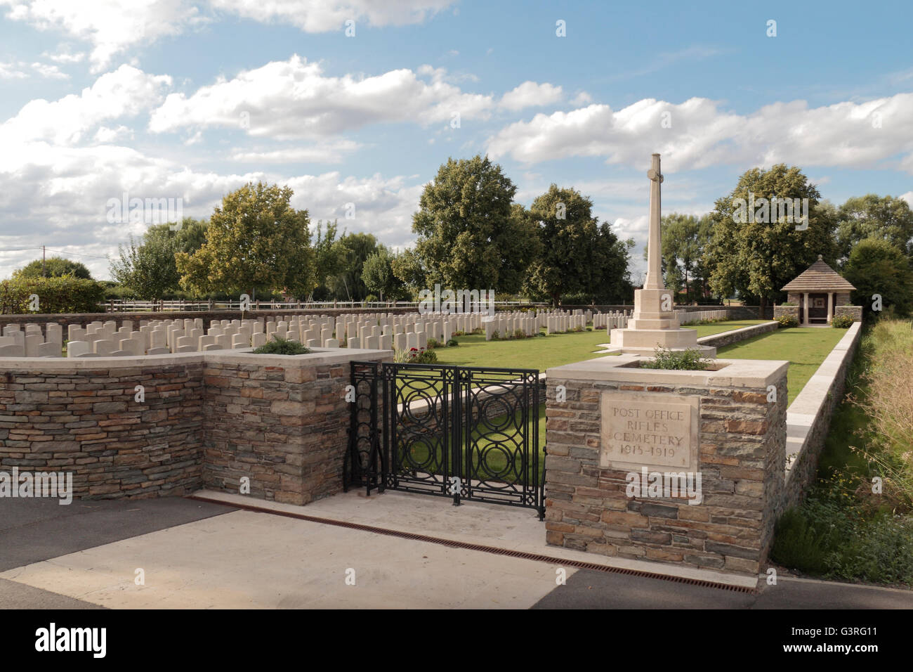Entrance gate to the CWGC Post Office Rifles Cemetery, Festubert, Pas