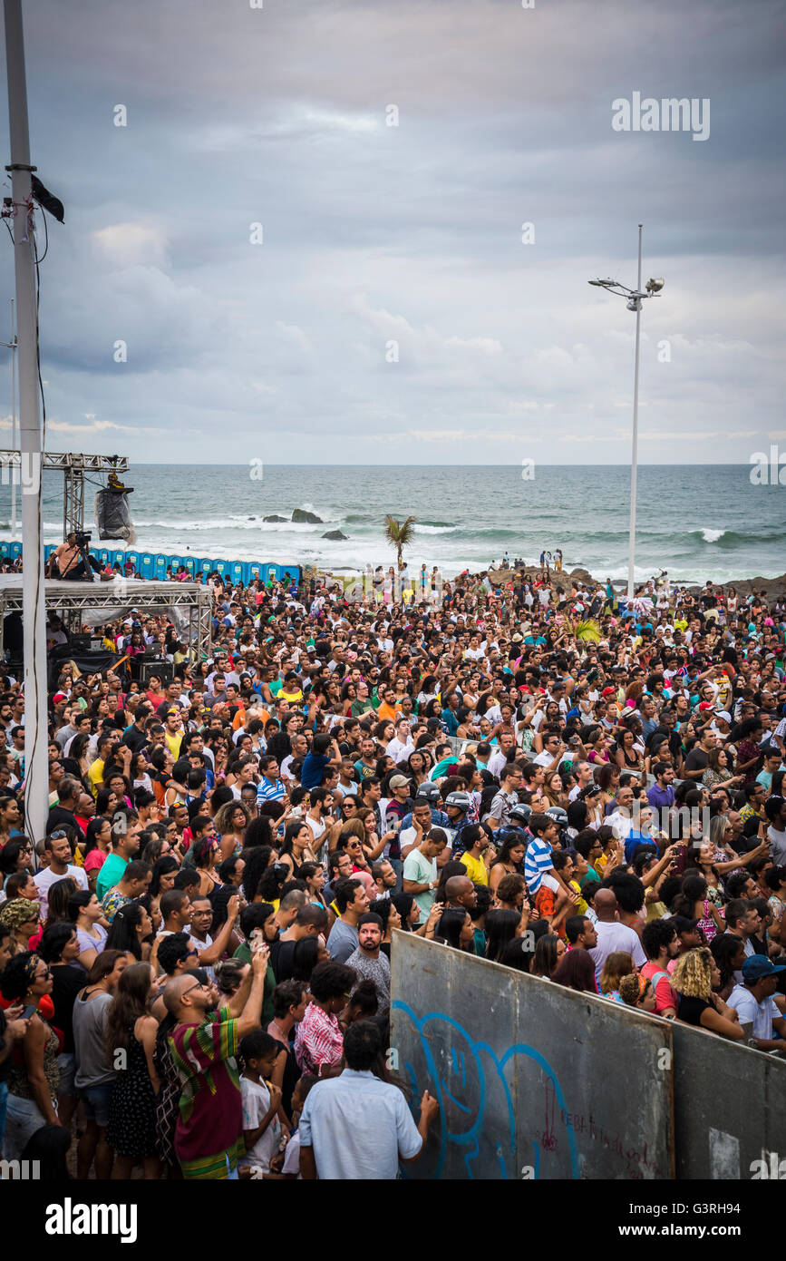 Crowd of people watching a concert, Festival da Primavera, Jardim de Alah, Salvador, Bahia, Brazil Stock Photo