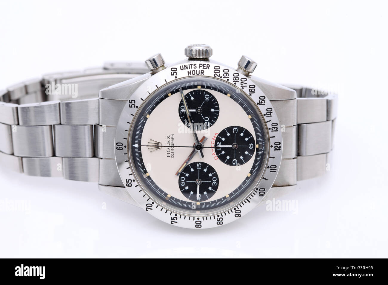 Rolex cosmograph daytona" vintage wrist watch in a display window of vintage-shop  on white background Stock Photo - Alamy
