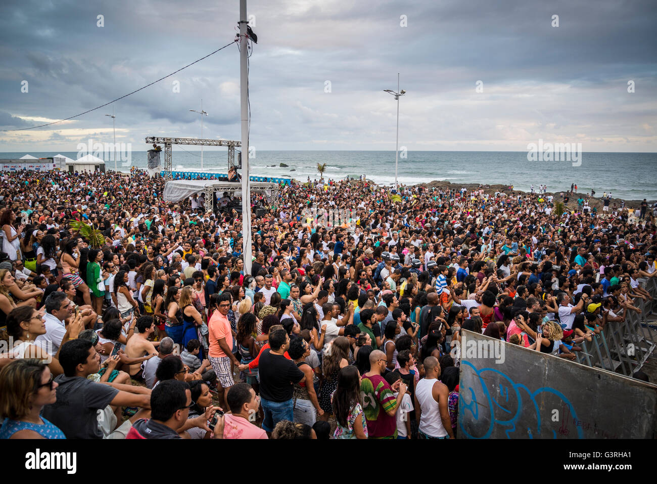 Crowd of people watching a concert, Festival da Primavera, Jardim de Alah, Salvador, Bahia, Brazil Stock Photo