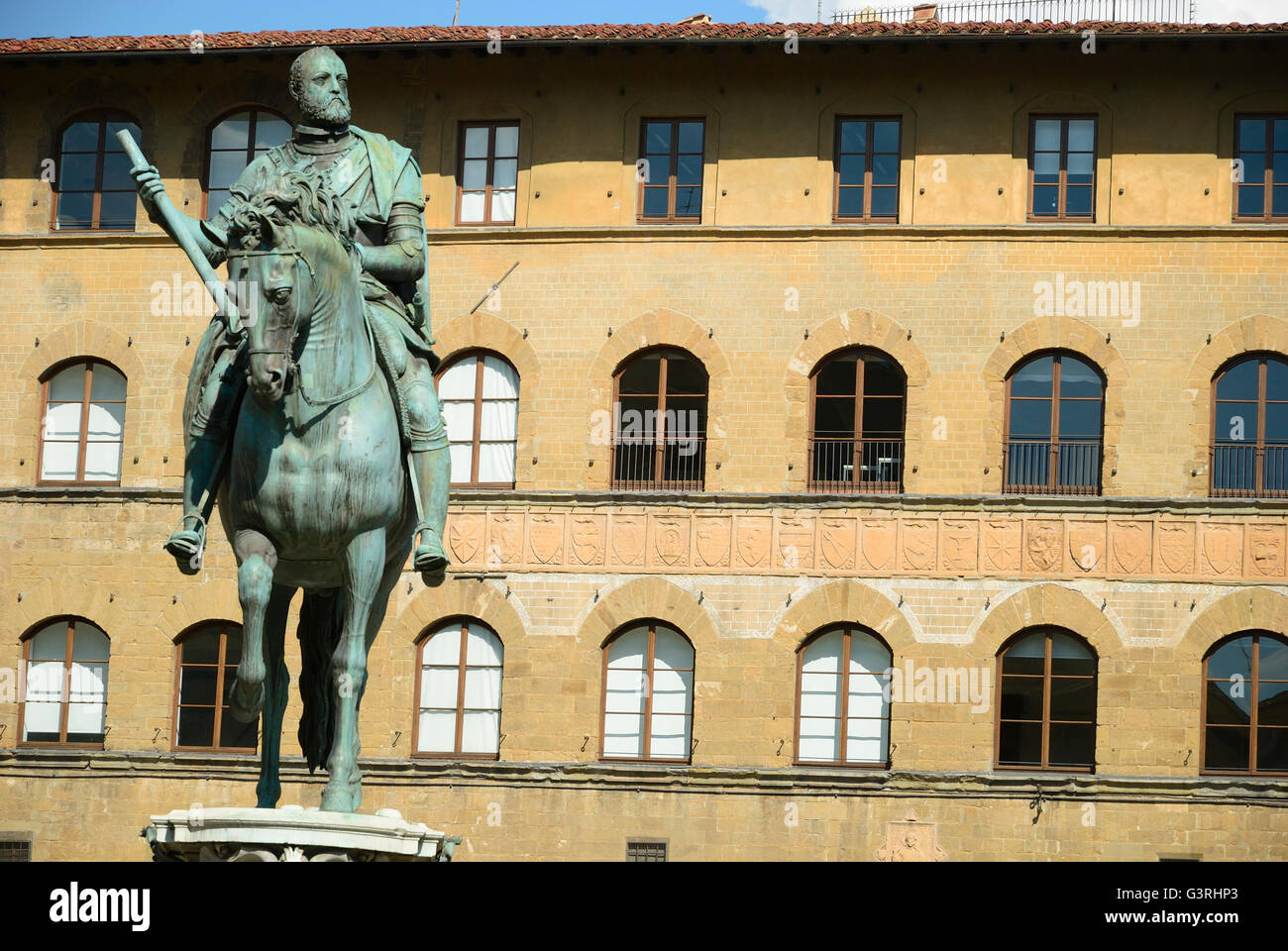 The Equestrian Monument of Cosimo I is a bronze equestrian statue