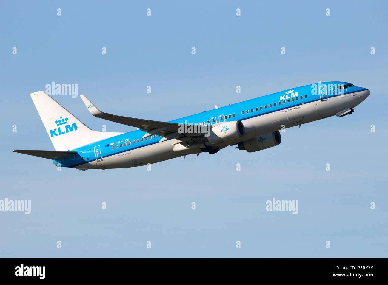 KLM Royal Dutch Airlines Boeing 737 take-off from Schiphol airport Stock Photo