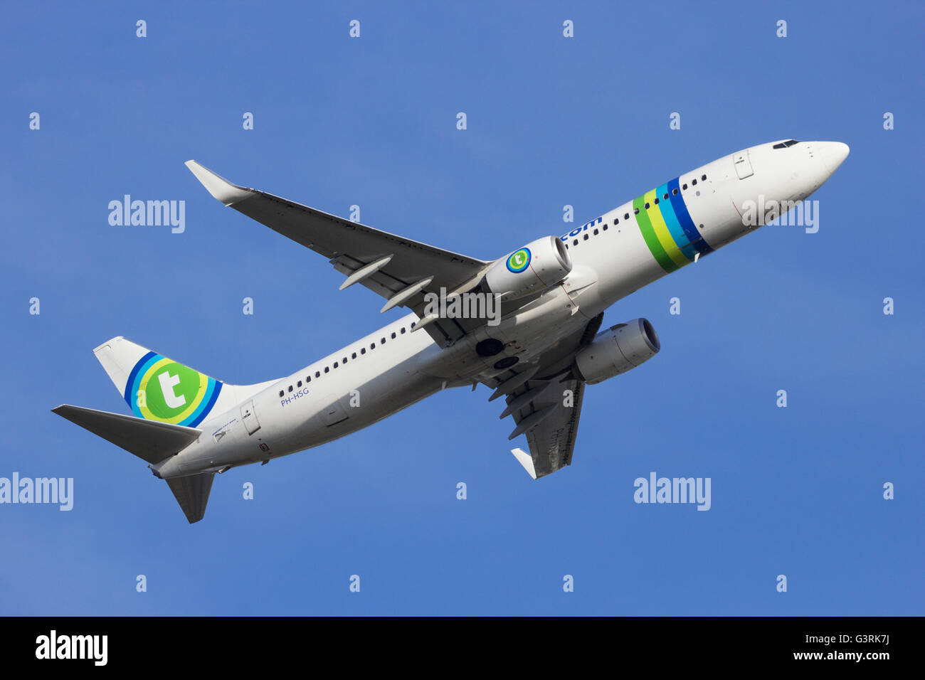 Transavia Boeing 737NG take-off from Schiphol airport Stock Photo