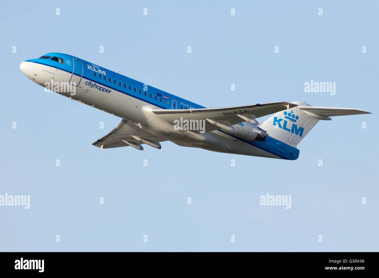 KLM Cityhopper Fokker 70 take-off from Schiphol airport Stock Photo