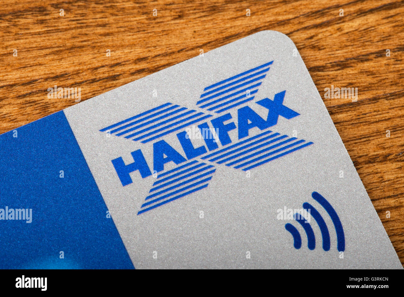 LONDON, UK - JUNE 13TH 2016: A close-up shot of the Halifax symbol on a debit card, taken in London on 13th June 2016. Stock Photo