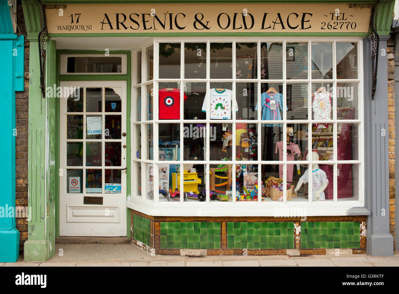 Arsenic and Old Lace independent retail shop in Harbour Street, Whitstable, Kent Stock Photo