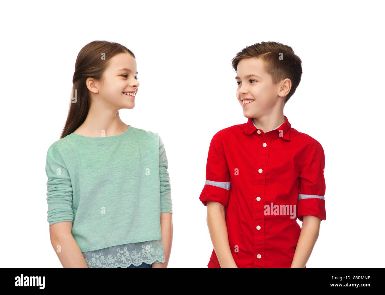 happy boy and girl looking at each other Stock Photo - Alamy