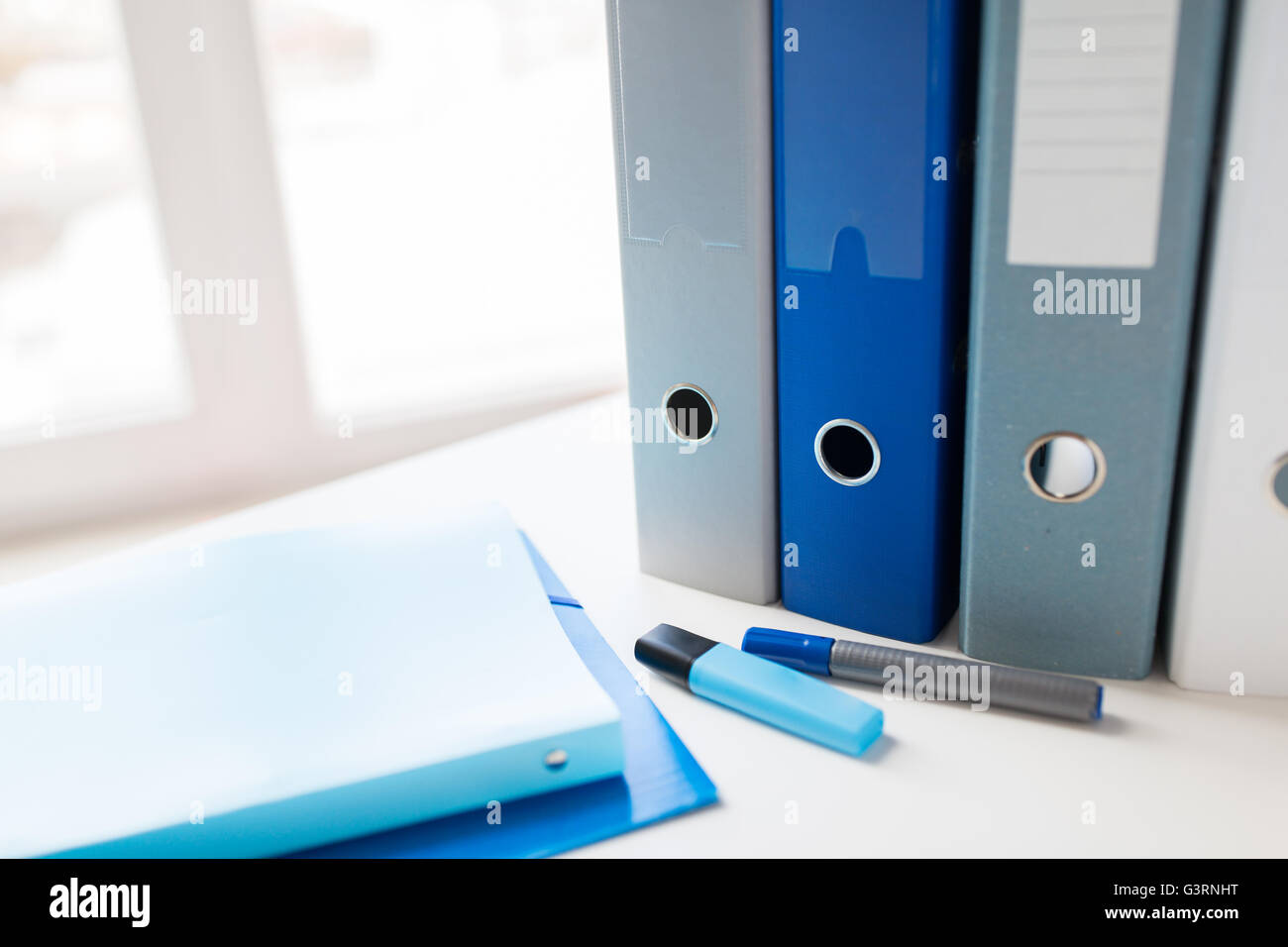 close up of ring binders and files on office table Stock Photo Alamy