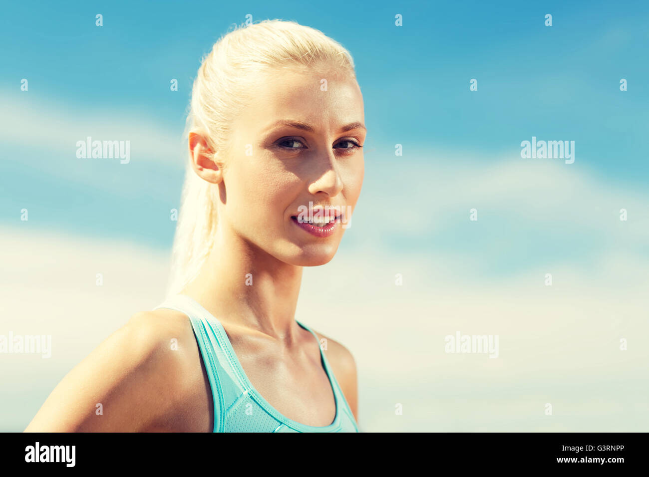 happy young sporty woman outside Stock Photo Alamy