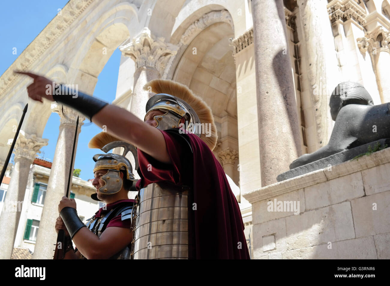 Roman Legionaries in Split in front of perystile of Diocletian Stock Photo