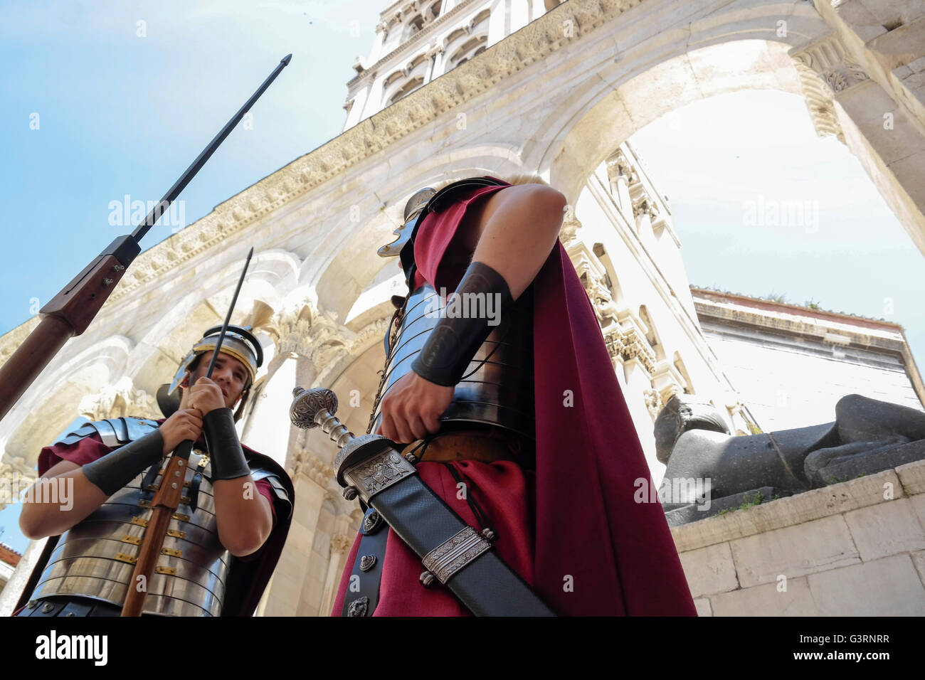 Roman legionaries in Diocletian's Palace in Split Stock Photo