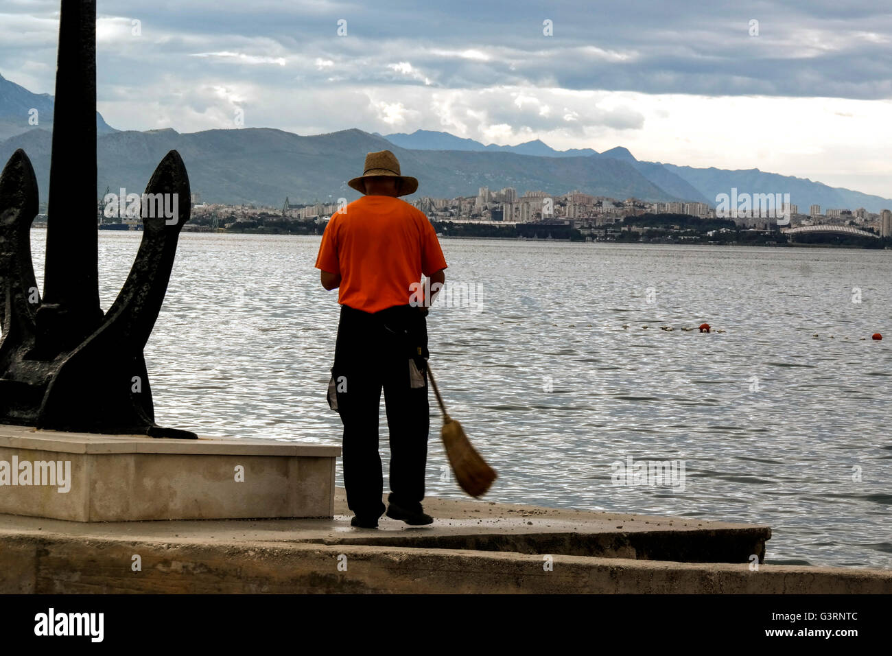 Street sweeper in the morning hours in Kastela Stock Photo Alamy