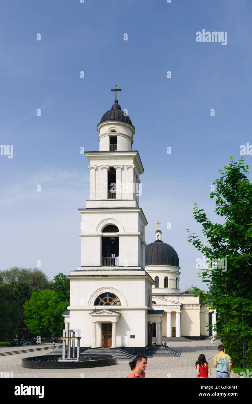 Bell Tower and the accompanying Orthodox Cathedral Catedrala Nasterea Domnului in Cathedral Park, Moldova, , , Chisinau (Kischin Stock Photo