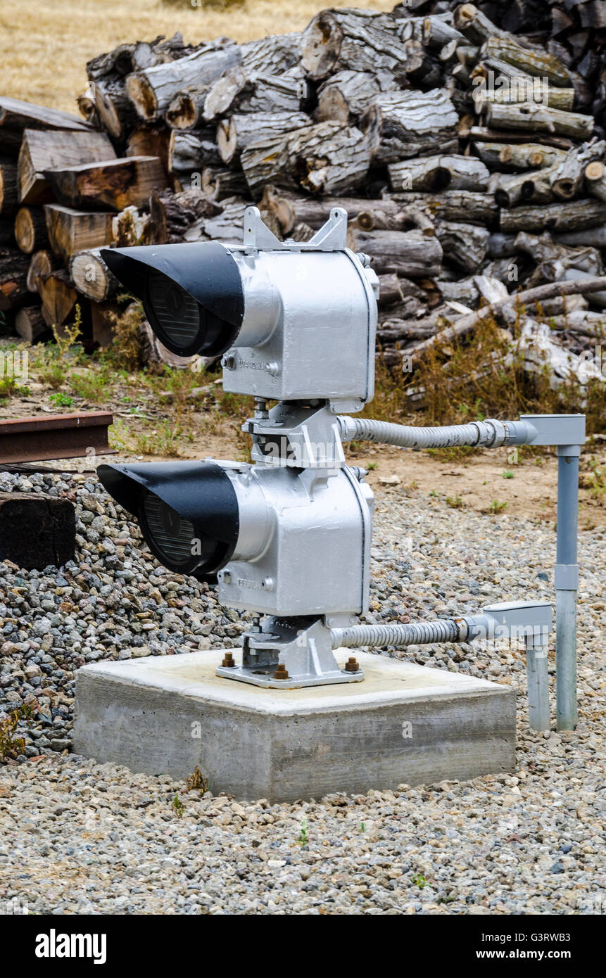 A railroad Dwarf Signal used for slow speed or low clearance situations