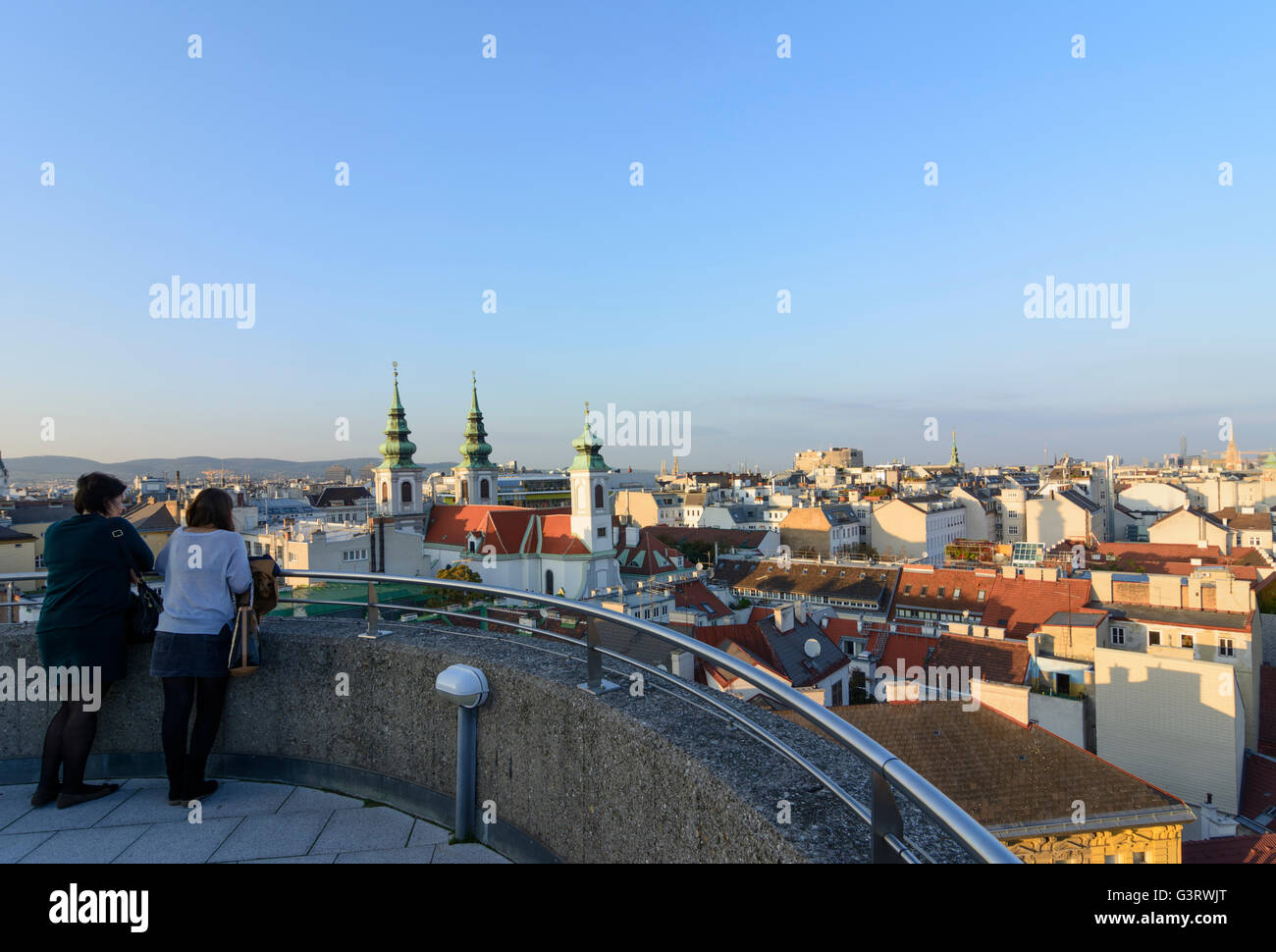 View from Flakturm in Esterhazy Park ( today House of the Sea ) to Mariahilf ( with Mariahilferkirche ) , the anti-aircraft gun Stock Photo