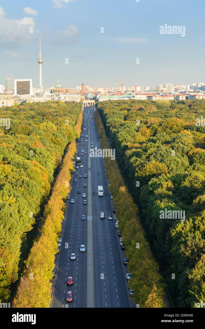 View from the Victory Column to city centre, park Tiergarten in colors of autumn, Germany, Berlin, , Berlin Stock Photo
