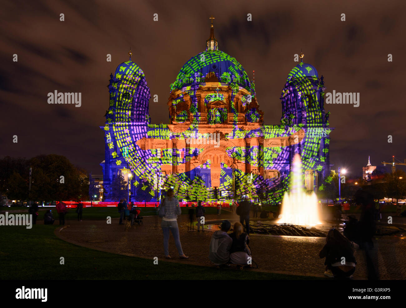 'Festival of Lights': Cathedral in colorful lights, Germany, Berlin, , Berlin Stock Photo