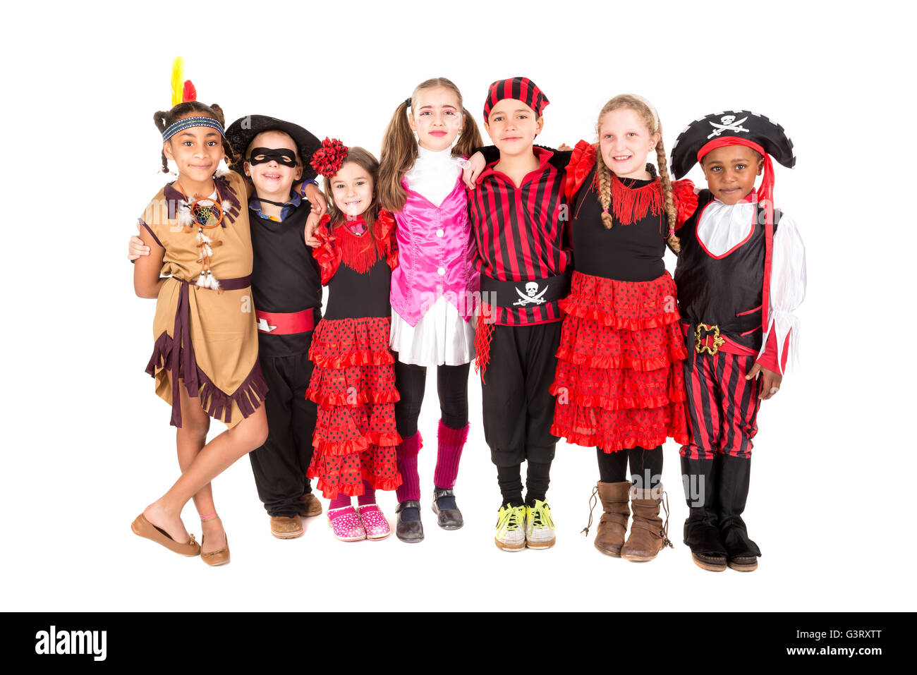Group of kids in Halloween costumes isolated in white Stock Photo - Alamy