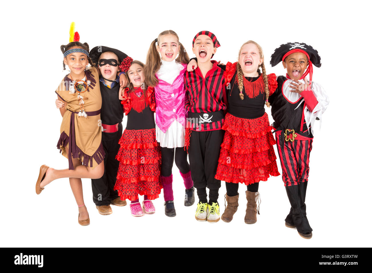 Group of kids in Halloween costumes isolated in white Stock Photo - Alamy