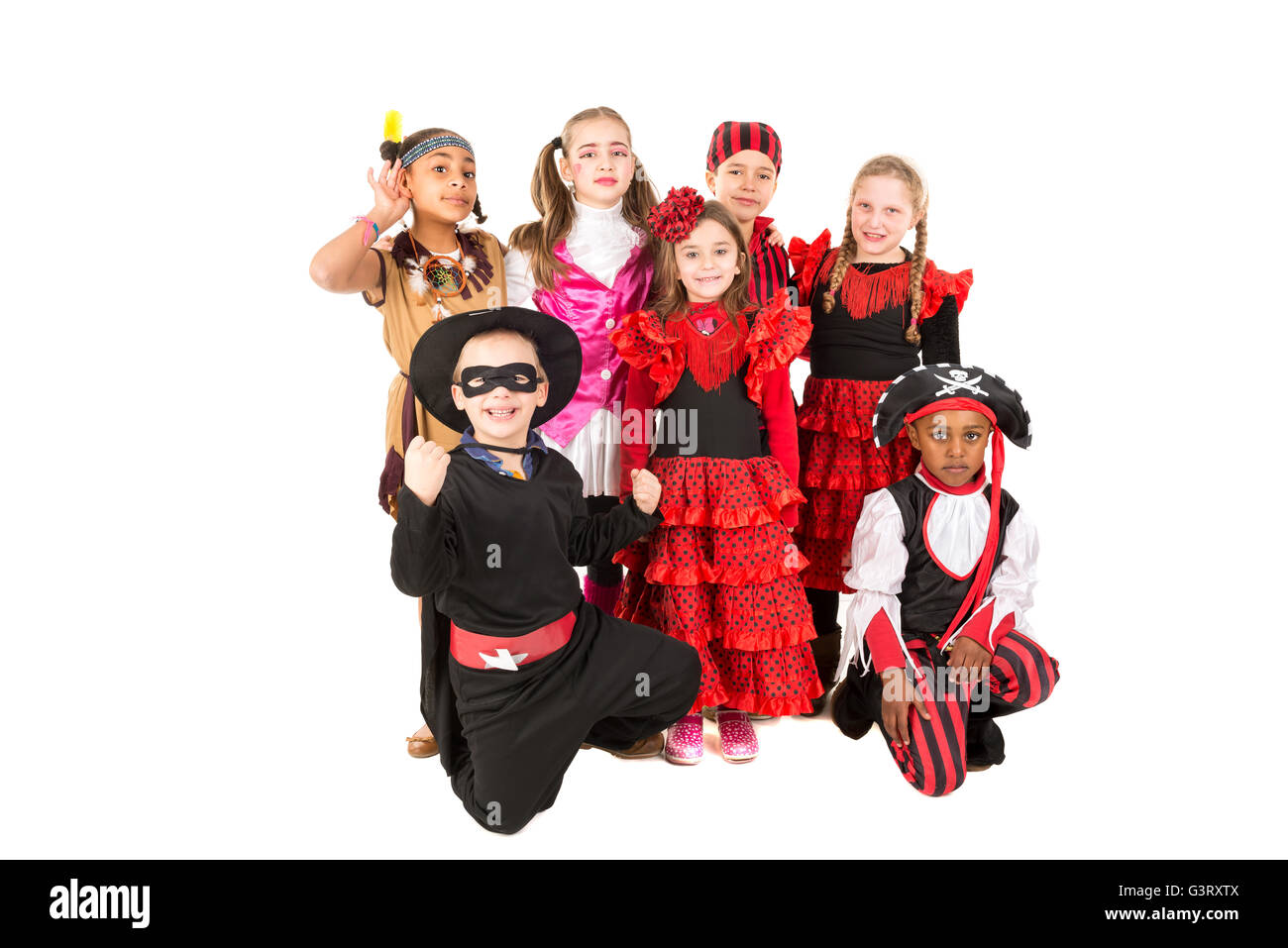 Group of kids in Halloween costumes isolated in white Stock Photo - Alamy