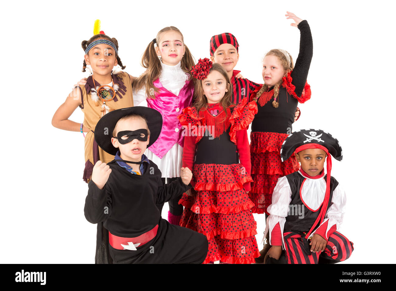Group of kids in Halloween costumes isolated in white Stock Photo - Alamy
