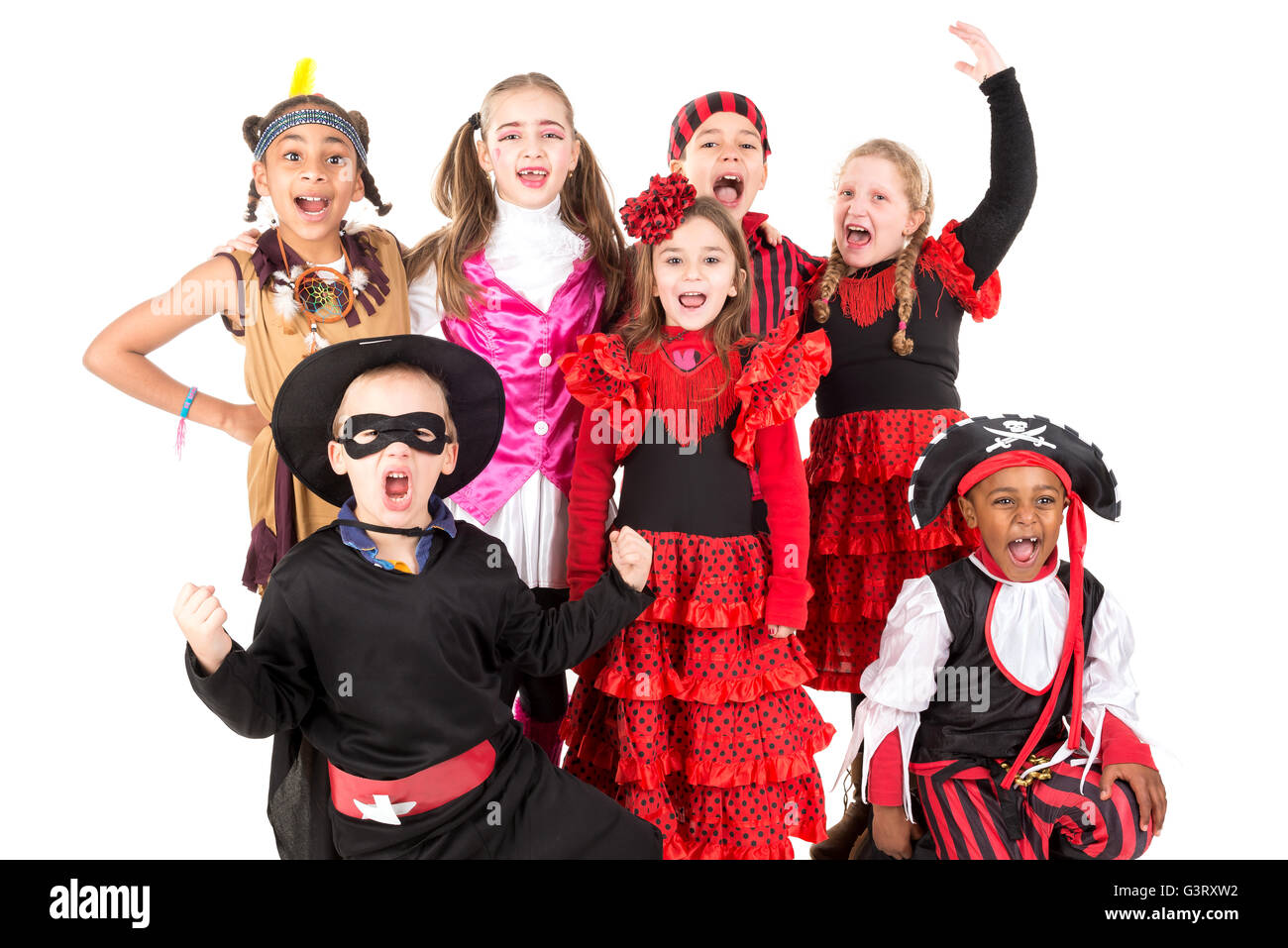 Group of kids in Halloween costumes isolated in white Stock Photo - Alamy